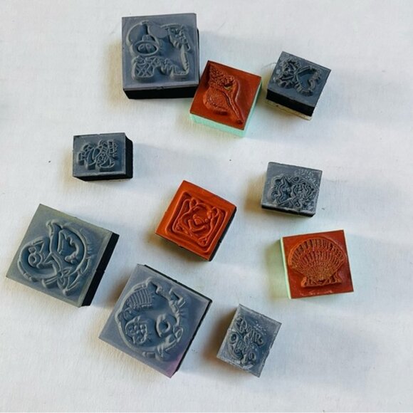 Mini Stamps Assorted 10 Pieces Duck Pooh Piggy Heart Shell Heart Gift Stamping - Picture 9 of 13